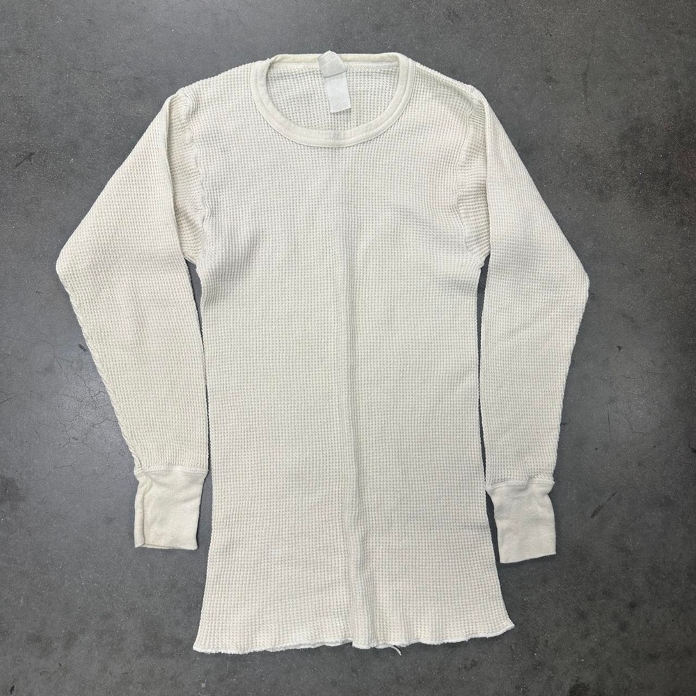 VTG 90s White waffle knit thermal long sleeve shirt Size Md